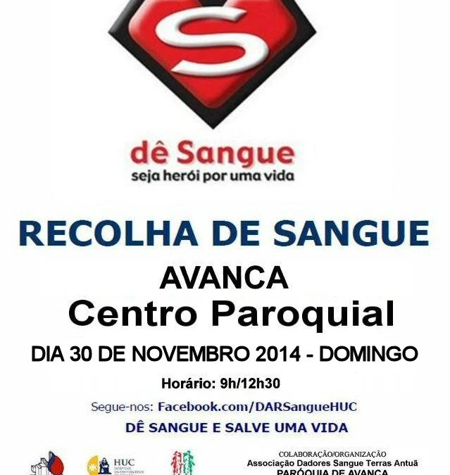 RECOLHA DE SANGUE ~ Domingo, 30 de Novembro | das 9 às 12.30 horas